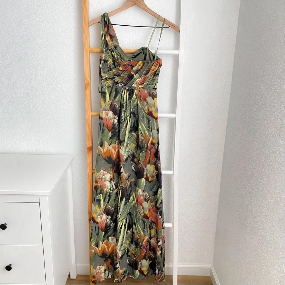 PRICE DROP! Ted Baker Maxi Dress One Shoulder Green Floral - Picture 11 of 12